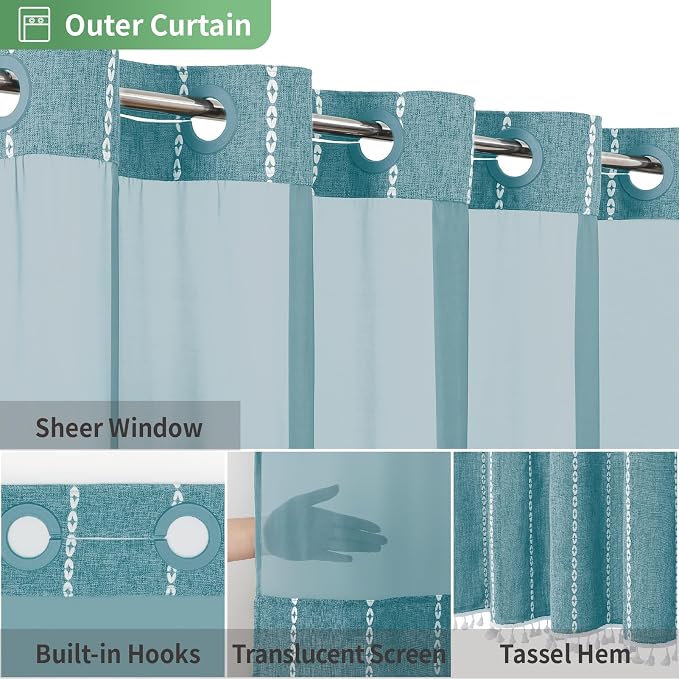 No Hook Extra Long Shower Curtain Set - Image 4