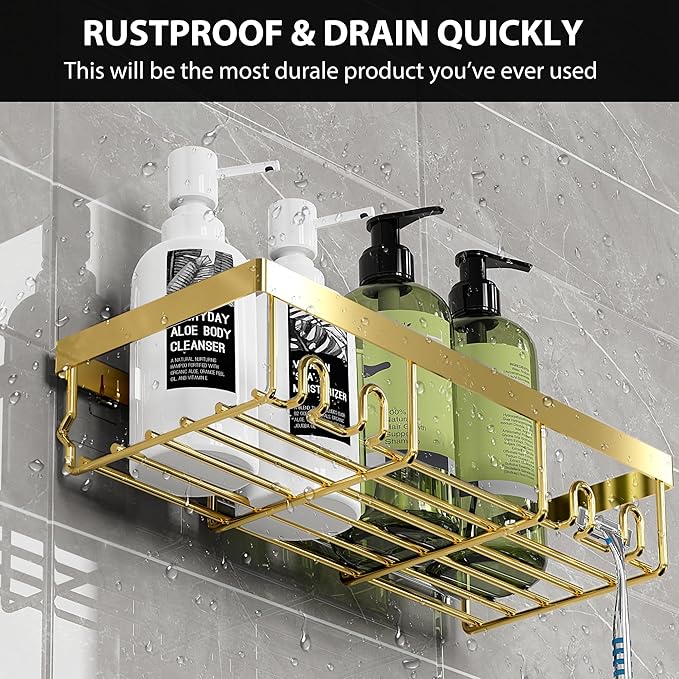 Moforoco Shower Caddy Shelf Organizer Rack, Self Adhesive Black Bathroom - Image 6
