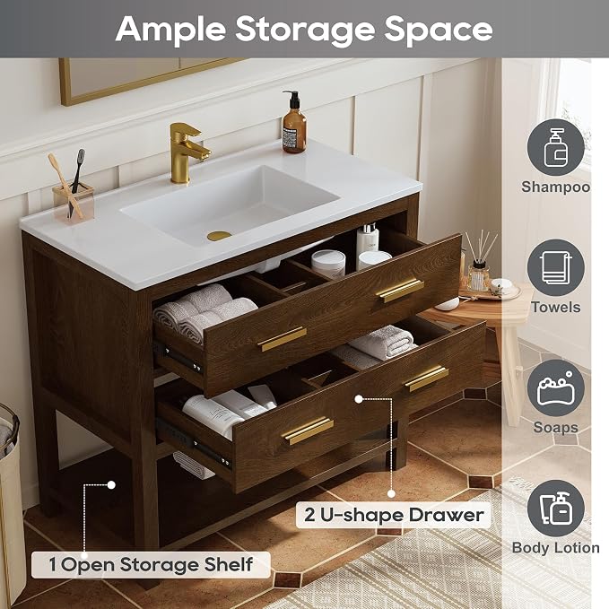 36 Inch Bathroom Vanity with Sink, Farmhouse Storage Cabinet with Drawers & - Image 3