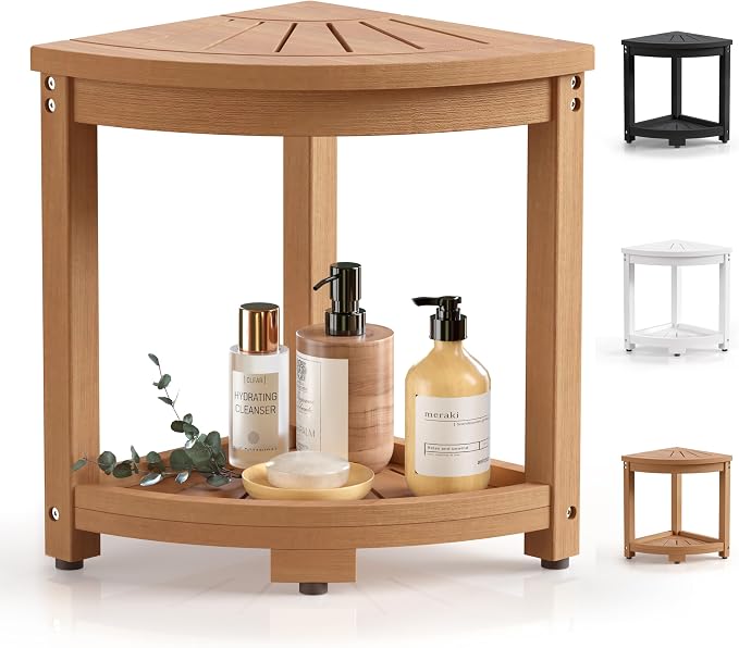 Waterproof Corner Shower Stool for Inside Shower, Poly Lumber Shower Bench Seat by BEKVEMLIVING