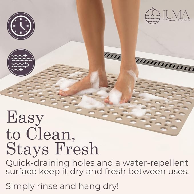 Non Slip Bathtub Mat and Shower Mat Beige TPE Strong Suction Cups Aesthetic - Image 5