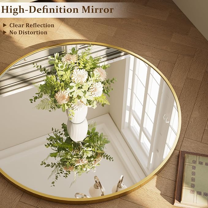 42 Inch Round Gold Metal Wall Mirror - Image 6