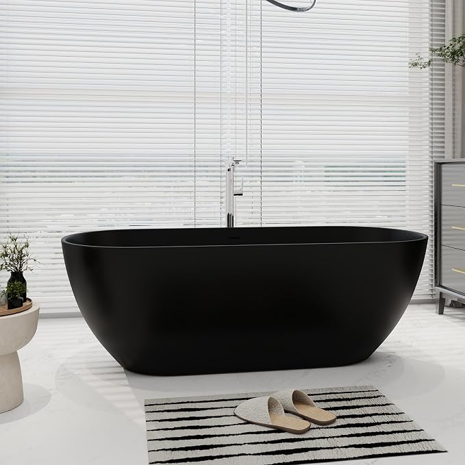 SJ STAR&JANE 69" Solid Surface Freestanding Bathtub Oval Stone Resin Soaking - Image 7