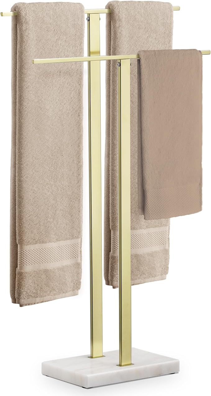KES Standing Towel Rack with Marble Base, 2-Tier Towel Stand by KES