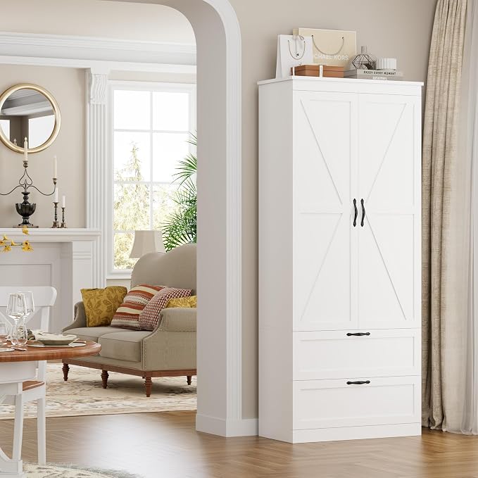 HOSTACK 70" Tall Kitchen Pantry Storage, Barn Doors Pantry Cabinet - Image 2