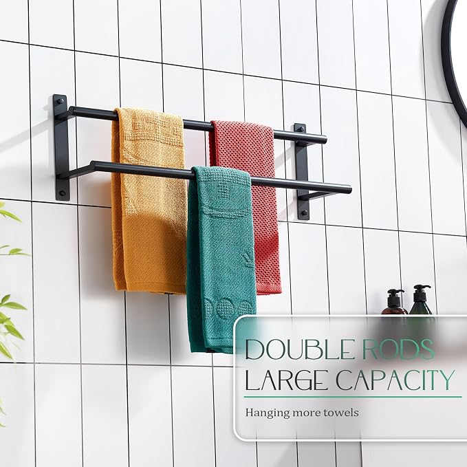 KOKOSIRI 20 Inch Double Towel Bar Bath Towel Racks Bathroom Towel Holder Towel - Image 6