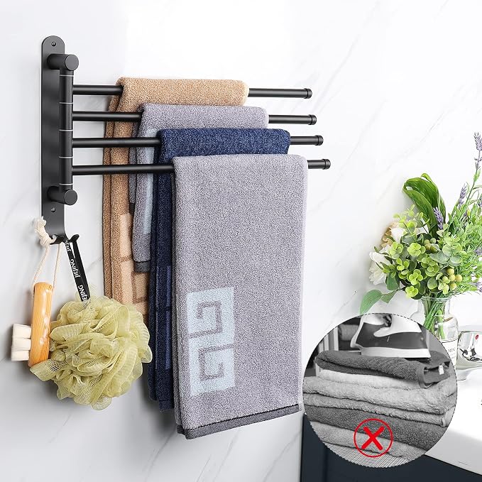 NearMoon Swivel Towel Rack, 13.8" Thicken 304 Stainless Steel 4-Arm Towel Bar - Image 6