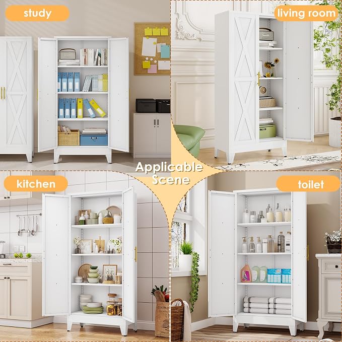 61" H Metal Kitchen Pantry Storage Cabinet, Freestanding Cupboard - Image 7