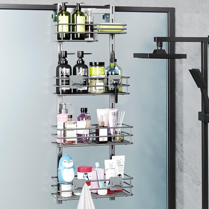 Orimade Shower Caddy Adjustable Height 4 Tier Silver, Bathroom Hanging Over the by Orimade