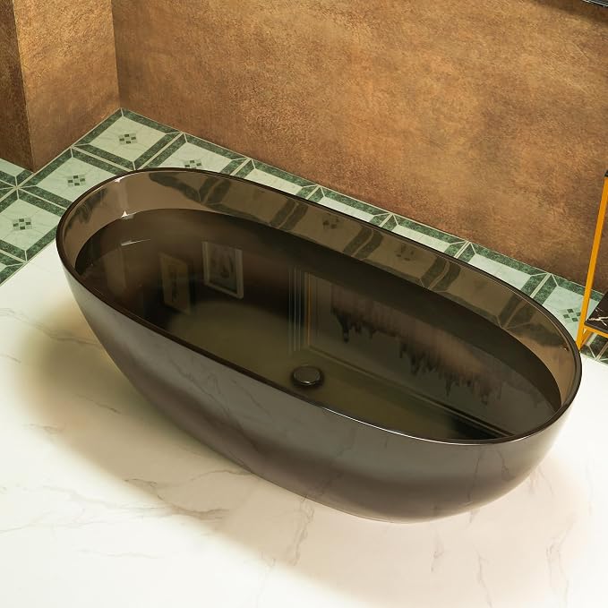 WOODBRIDGE 63" L x 28-3/8" W Transparent Gray Stone Resin Freestanding Soaking - Image 2