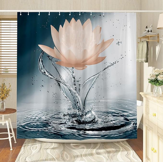 Lotus Shower Curtain Black White Blue Orange Flower Elegant Blooming Floral - Image 3