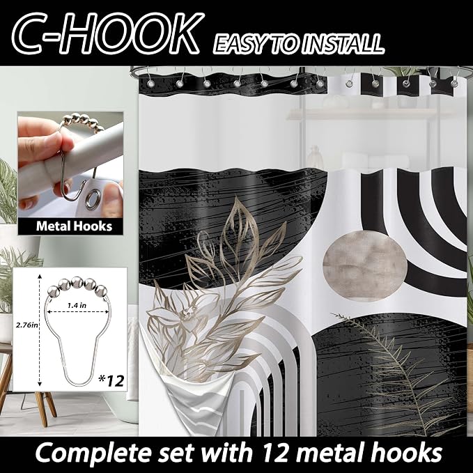 Black and White Boho See Through Mesh Top Shower Curtain - Image 4