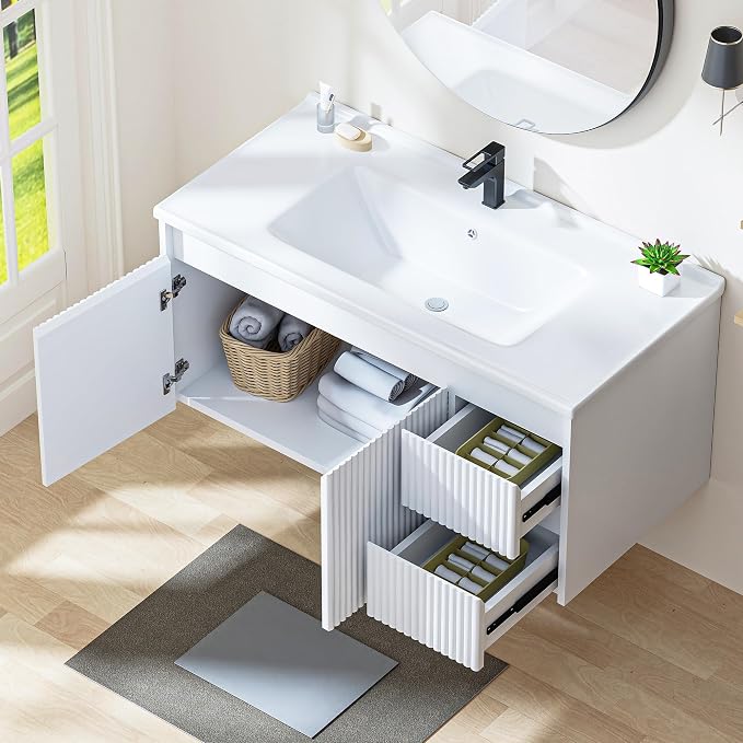 Floating Bathroom Vanity with Sink, 40 Inch Wall Mounted Bathroom Vanity with 2 - Image 5
