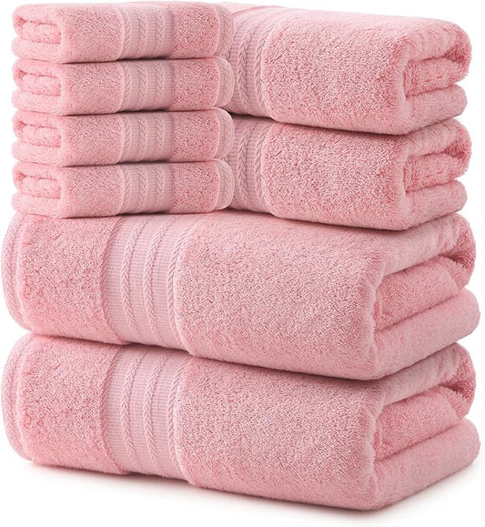 REDKISS Pink Towel Set of 8-100% Cotton Luxury Bath Towels Set by REDKISSOnline
