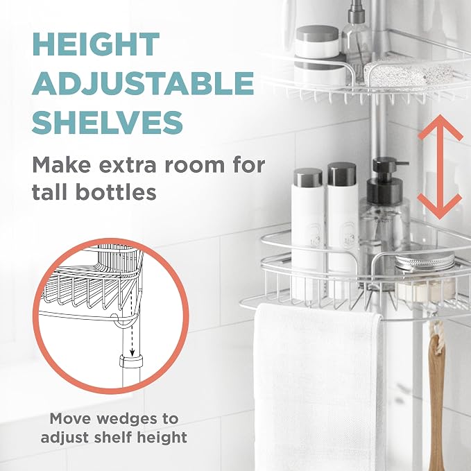 Zenna Home Tension Pole Shower Caddy Corner Organizer, Adjustable Standing - Image 4