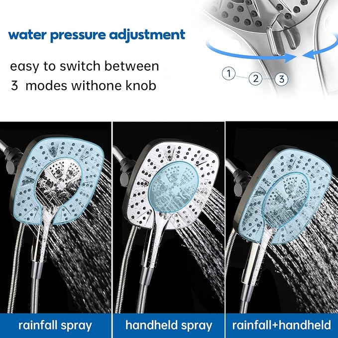 Shower Head with Handheld Spray Combo 2 in 1 Rainfall High Pressure with 59" - Image 3