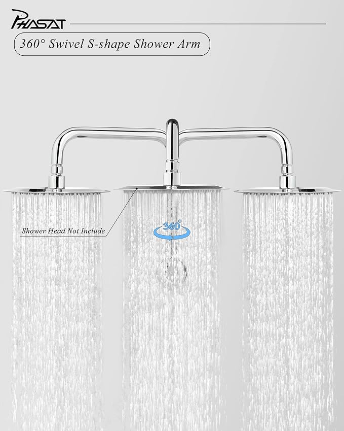 PHASAT 16 Inches Shower Arm Extension, S shaped Shower Arm - Image 3