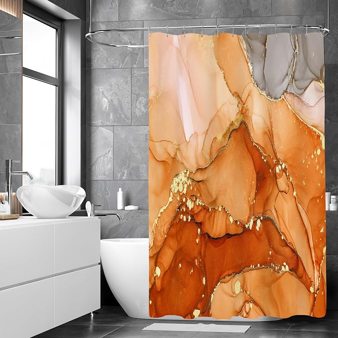 Orange Marble Shower Curtain 60x72, Burnt Orange Modern Abstract Fabric Shower - Image 3