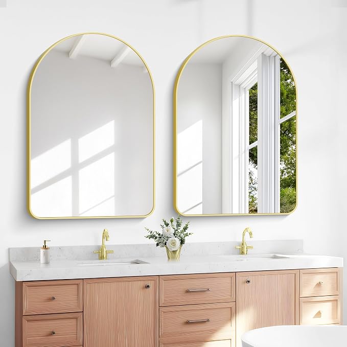 Arched Bathroom Mirror, Wall Mounted Mirror, Vanity Wall Mirror Metal Frame - Image 2