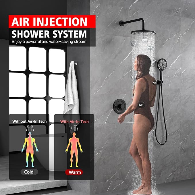 sumerain Matte Black Concealed Shower Faucet Set, Rain Shower System - Image 2