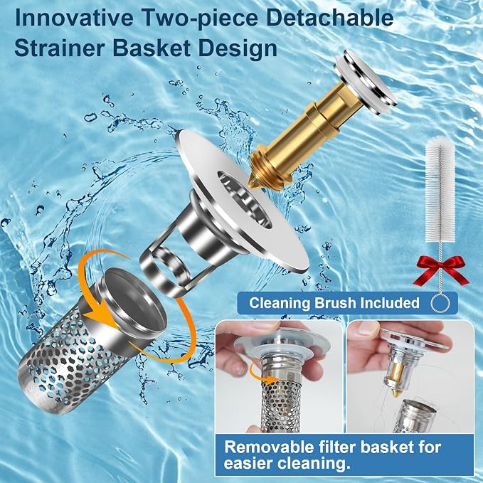 Bathroom Sink Stopper, Pop-up Bathroom Sink Drain Strainer Stopper - Image 4