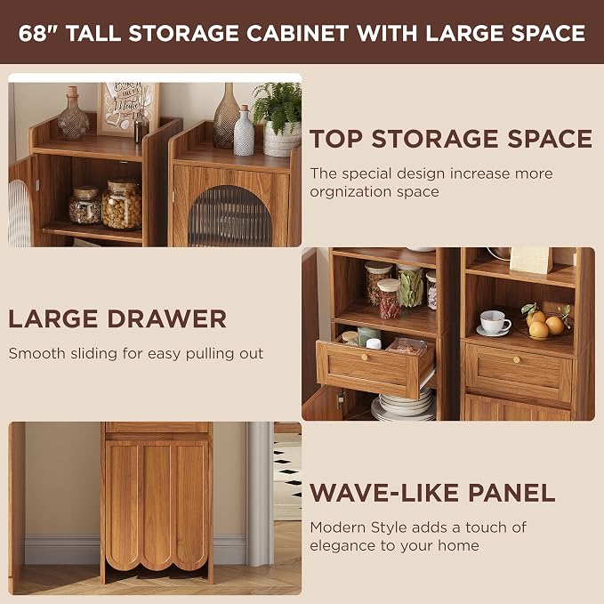 Maupvit 68” Tall Bathroom Storage Cabinet, Narrow Freestanding Cabinet - Image 6