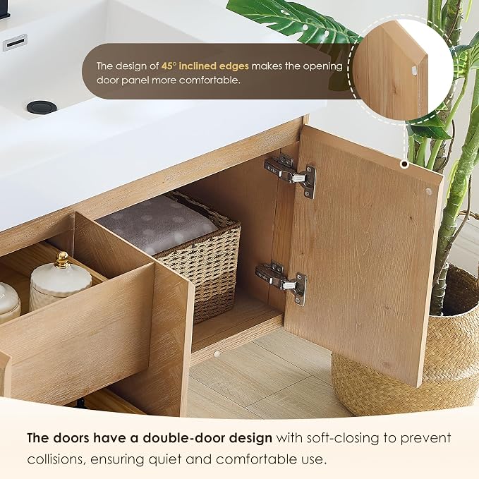 60 Inch Floating Sink Bathroom Vanity Wall Mount Double Vanities Overflow - Image 6