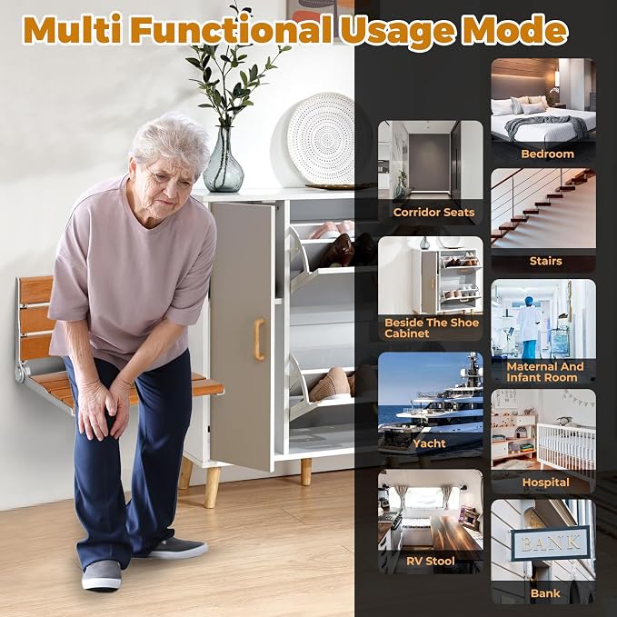 18" Wall Mount Shower Seat, Shower Bench Wall Mount - Image 4