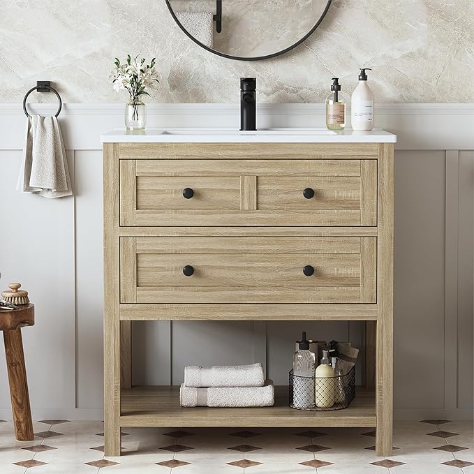 30 "Bathroom Vanity with Sink, Modern Bathroom Single Sink Vanity, Bathroom by DELUXELIVING