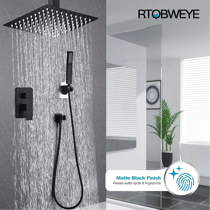 8 Inch Shower Faucet Set Ceiling Mount, High Pressure Rainfall Shower System - Image 5