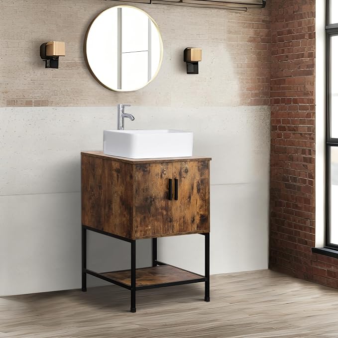 UEV 24" Antique Bathroom Vanity, Dark Brown Bathroom Vanity Set - Image 3