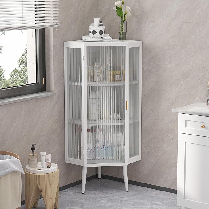 Corner Storage Cabinet with Glass Door by PRINKROOMY
