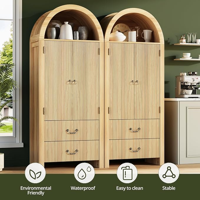 71" Tall Arched Kitchen Pantry, Wood Kitchen Storage Cabinet - Image 8