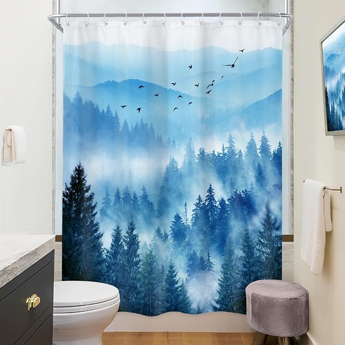 Riyidecor Navy Blue Shower Curtain 48Wx72H Inch, Stall Narrow Rv Small Nature - Image 4