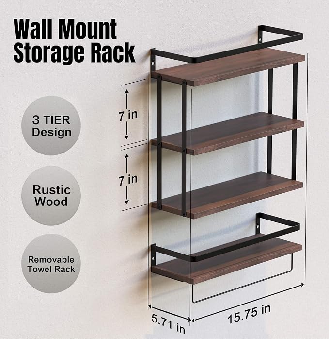 RICHER HOUSE 3+1 Tier Wall Mounted Floating Shelves Set of 2, Rustic Wood Wall - Image 2