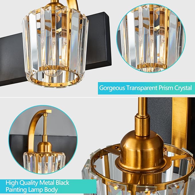 Modern Bathroom Vanity Light, 4-Light Black Gold Wall Sconce - Image 2