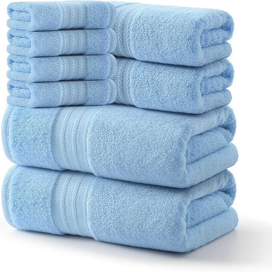 REDKISS Blue Towel Set of 8-100% Cotton Luxury Bath Towels Set by REDKISSOnline