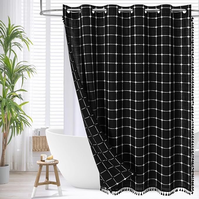 MitoVilla No Hooks Needed Boho Farmhouse Shower Curtain by MitoVilla