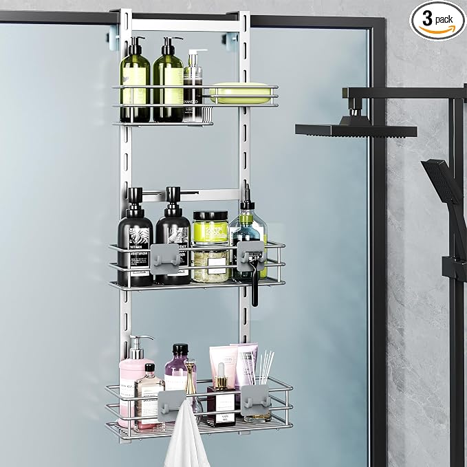 Orimade Over The Door Shower Caddy Adjustable 3 Tier Silver, Bathroom Hanging by Orimade