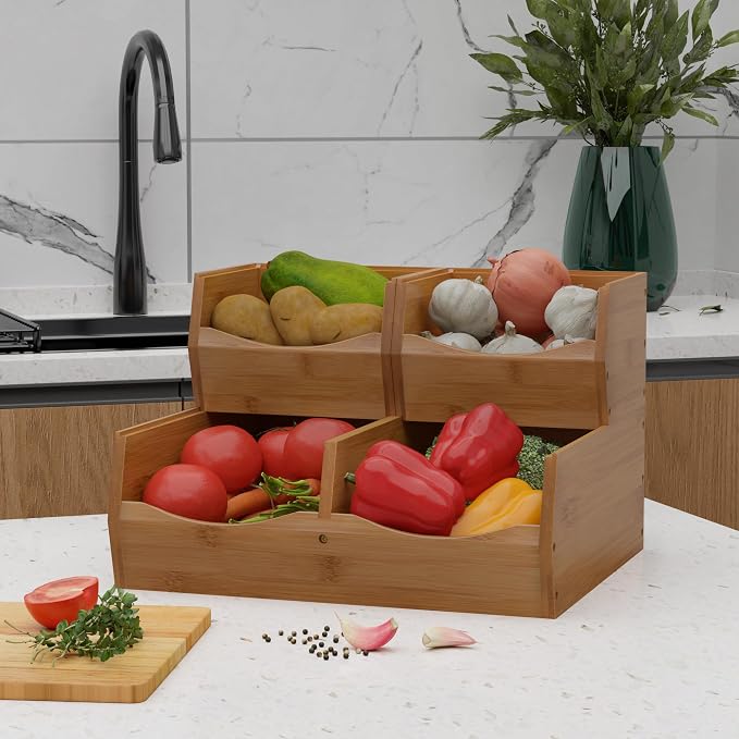 3 Set Bamboo Pantry Organizers and Storage, Open Front Vegetable Fruit - Image 6