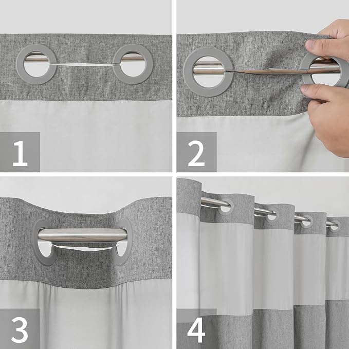 Extra Long No Hooks Needed Linen Textured Shower Curtain - Image 4