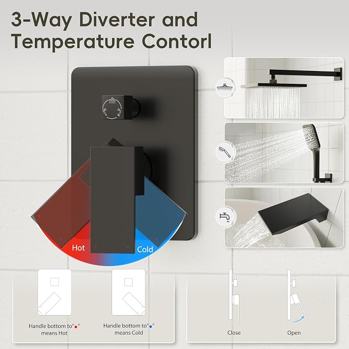 Gabrylly Shower System with Tub Spout, Wall Mounted Tub Shower Faucet Set - Image 6