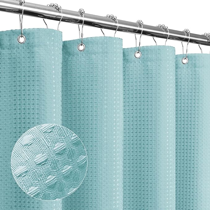 Gibelle Long Shower Curtain 72 x 78, Tall Waffle Weave Textured Fabric Shower by Gibelle