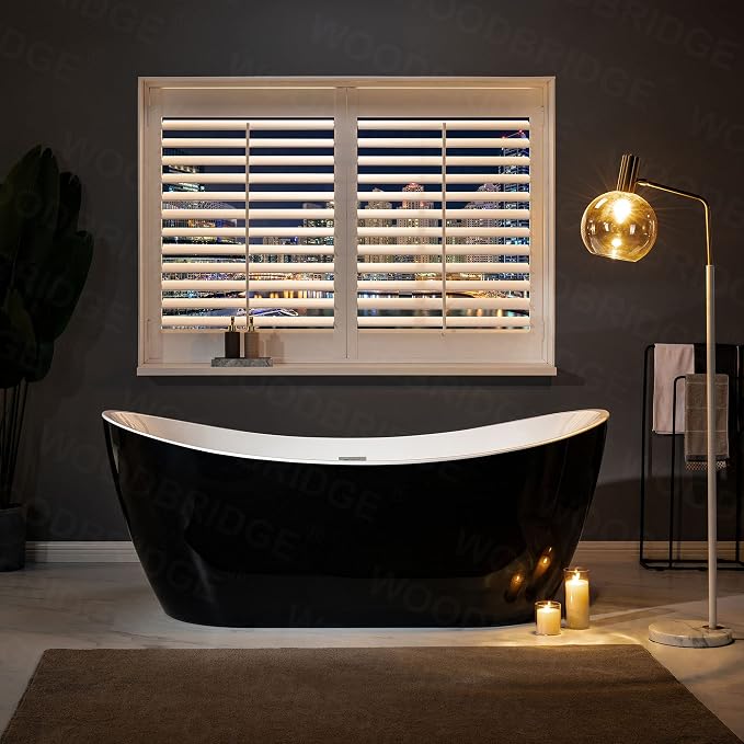 WOODBRIDGE 71" Acrylic Freestanding Bathtub Contemporary Soaking Black Tub - Image 11