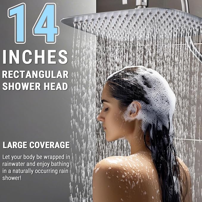 G-Promise 14 Inches Shower Faucet Sets Complete, All Metal Rainfall Shower Head - Image 2