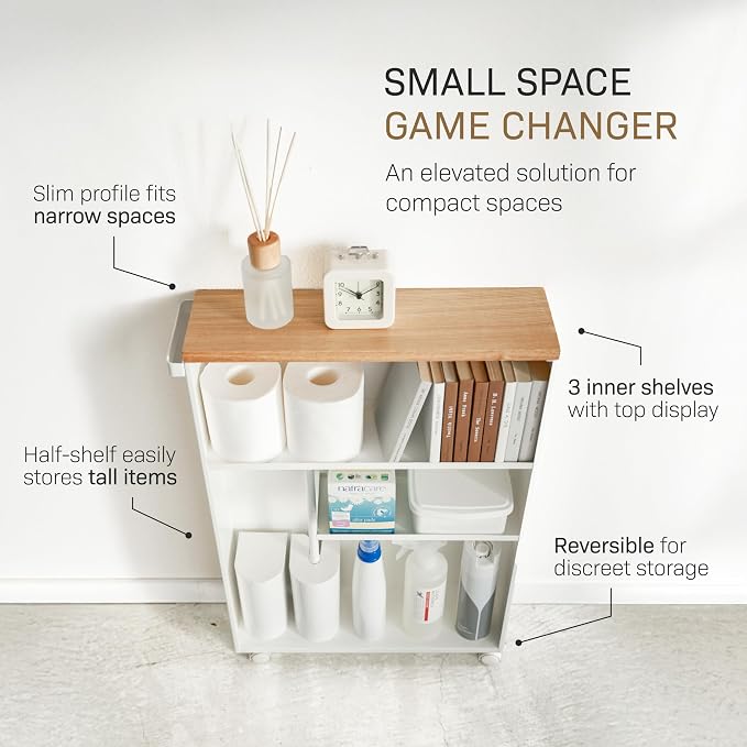 YAMAZAKI Home Slim Rolling Storage Cart – Narrow Bathroom Storage Cabinet - Image 3