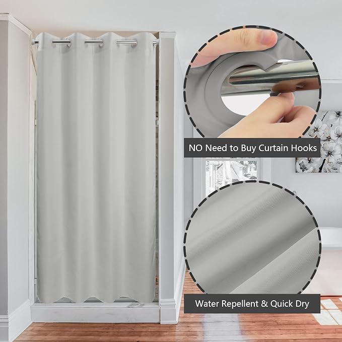 River Dream Stall Size No Hook Grey Fabric Shower Curtain or Liner Soft - Image 2