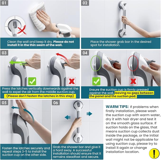 TAILI Shower Grab Bar 16 Inch Suction Cup Grab Bars - Image 2