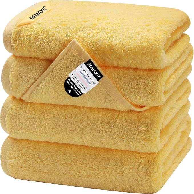 SEMAXE Yellow Hand Towels for Bathroom, 100% Cotton Towels by SEMAXE