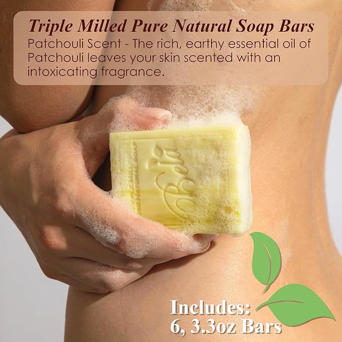 BELA Patchouli Soap 3.3 OZ Pack of 6, French Triple Milled Bar Soap - Image 2